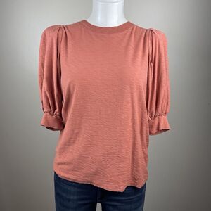 Nation LTD Rimma Puff Sleeve Pima Cotton Terra Cotta Crew Neck Top Womens Small